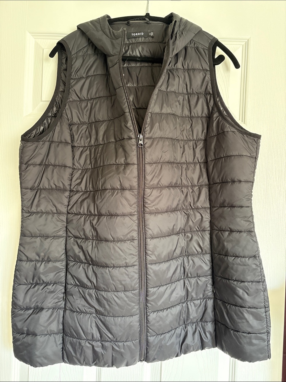 torrid Quilted Hooded Puffer Vest in Gray